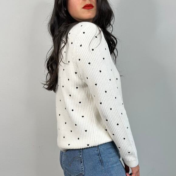 Talbots White Hearts & Polka Dot Crewneck Oversized Sweater - Picture 2 of 8